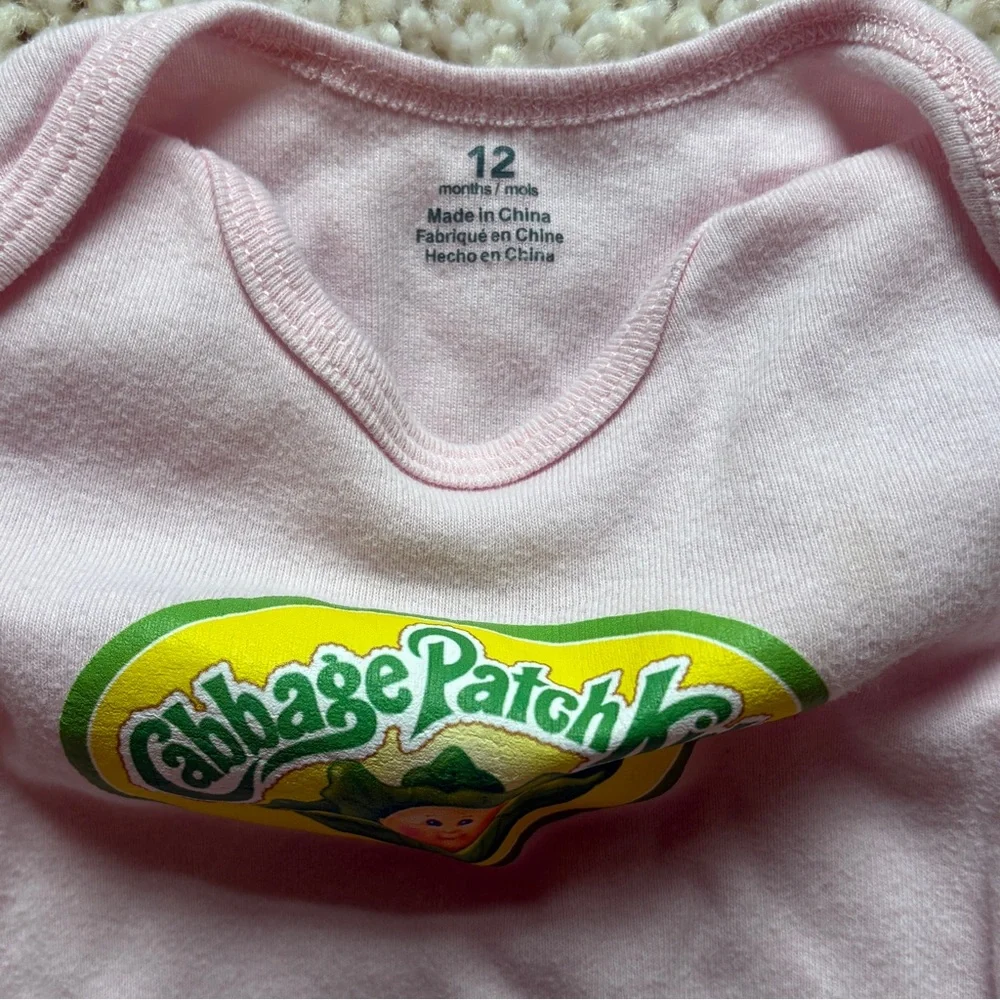 Cabbage Patch Kids Pink Long-Sleeve Baby Onesie Bodysuit Graphic Patch Doll Logo